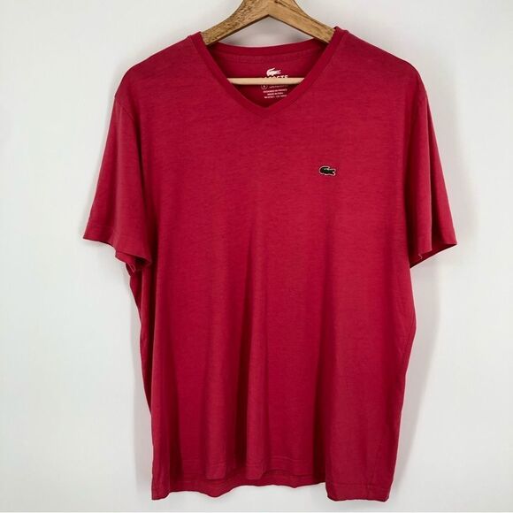 Lacoste T-Shirt Mens 6/XL Pink V Neck 100% Pima Cotton Short Sleeve Lightweight - Picture 1 of 9